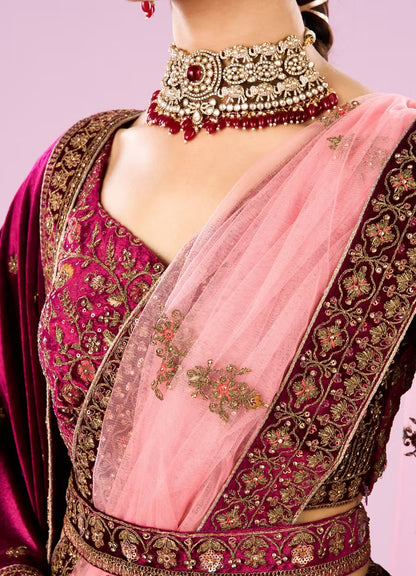 Wine Velvet Bridal Lehenga Set