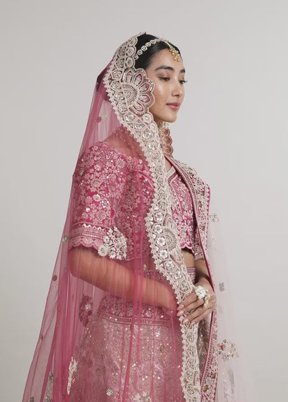 Exquisite Dusty Light Pink Velvet Bridal Lehenga with Embroidery